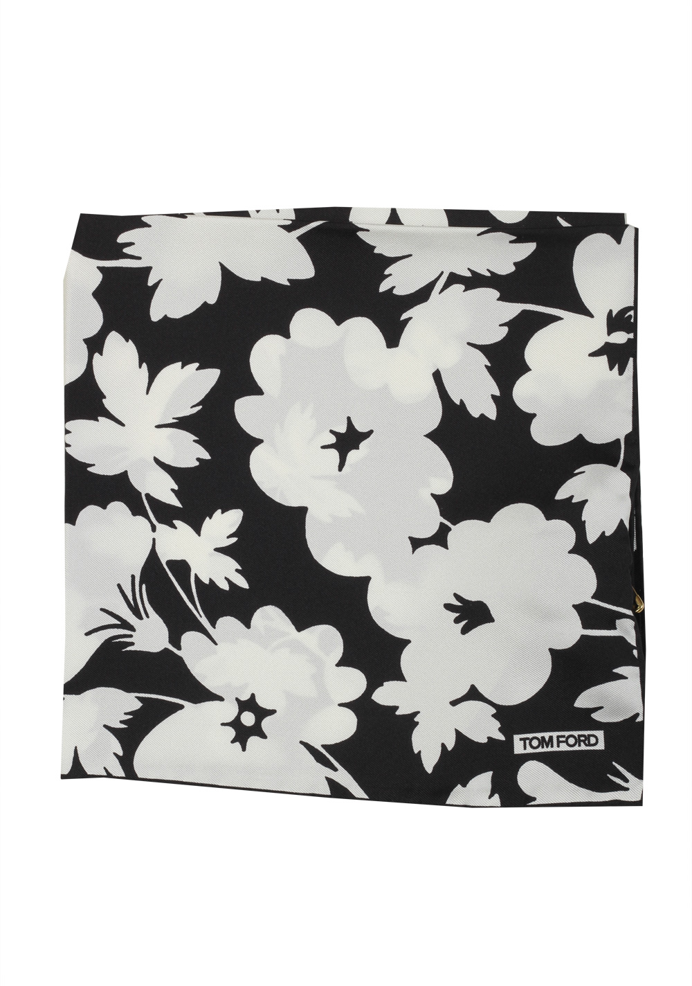 Tom Ford Black White Silk Pocket Square Floral Pattern 16″ x 16″ | Costume Limité
