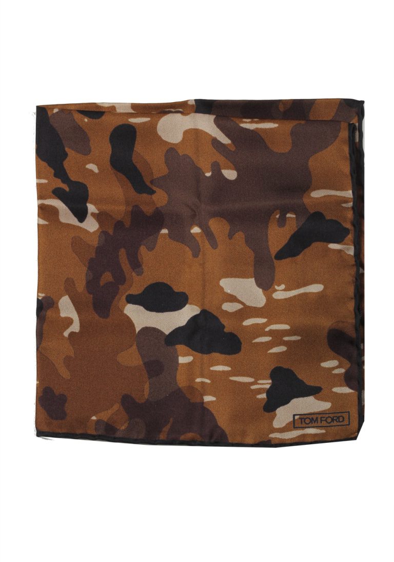 Tom Ford Brown Silk Pocket Square Camouflage Pattern 16″ x 16″ - thumbnail | Costume Limité