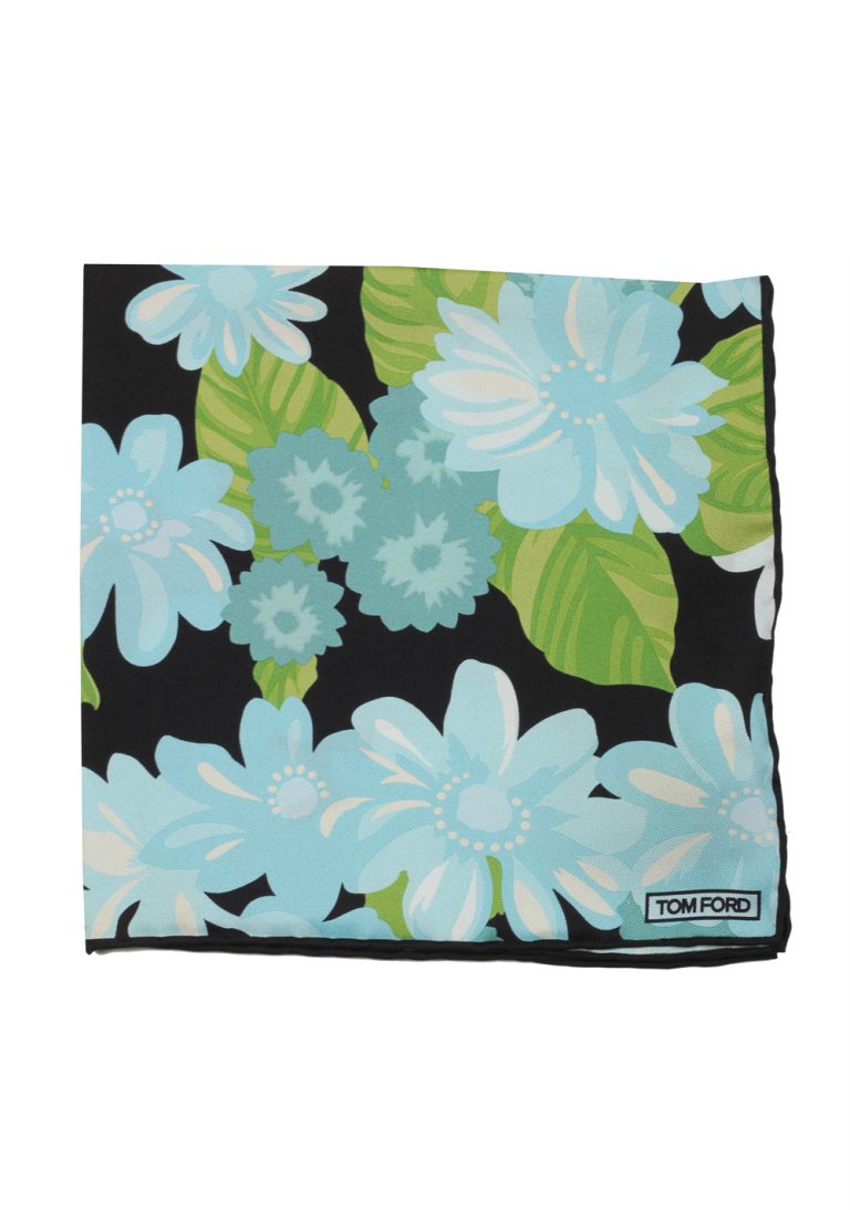 Tom Ford Black Green Blue Silk Pocket Square Floral Pattern 16″ x 16″ - thumbnail | Costume Limité
