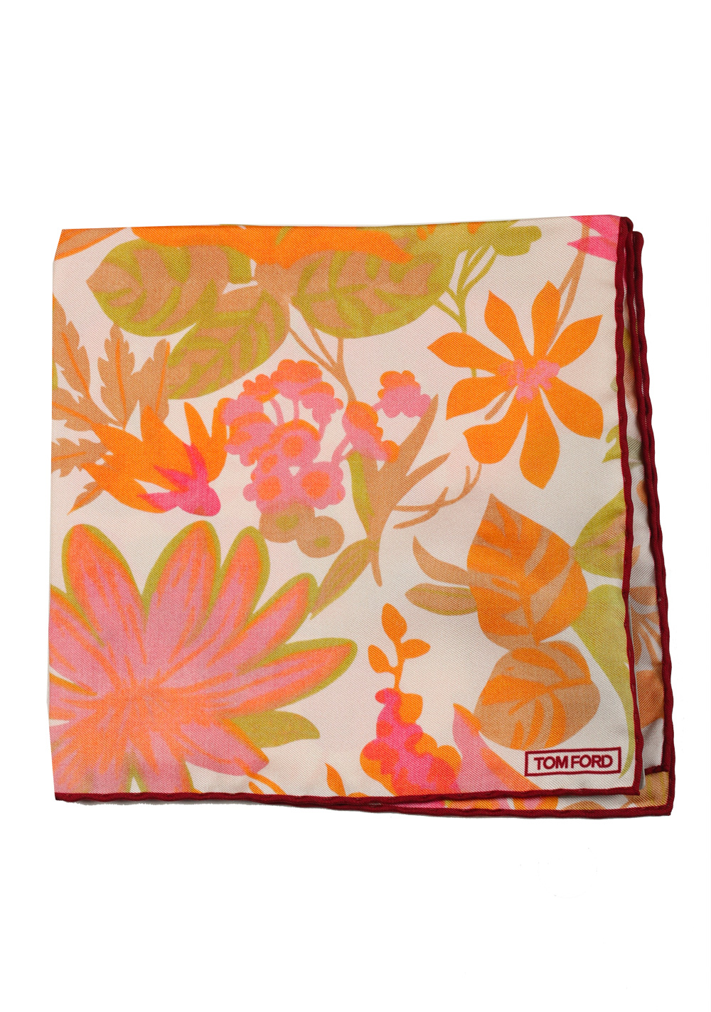 Tom Ford Pink Orange Silk Pocket Square Floral Pattern 16″ x 16″ | Costume Limité
