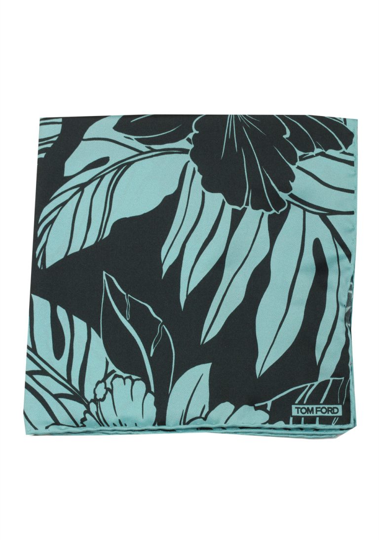 Tom Ford Teal Silk Pocket Square Floral Pattern 16″ x 16″ - thumbnail | Costume Limité