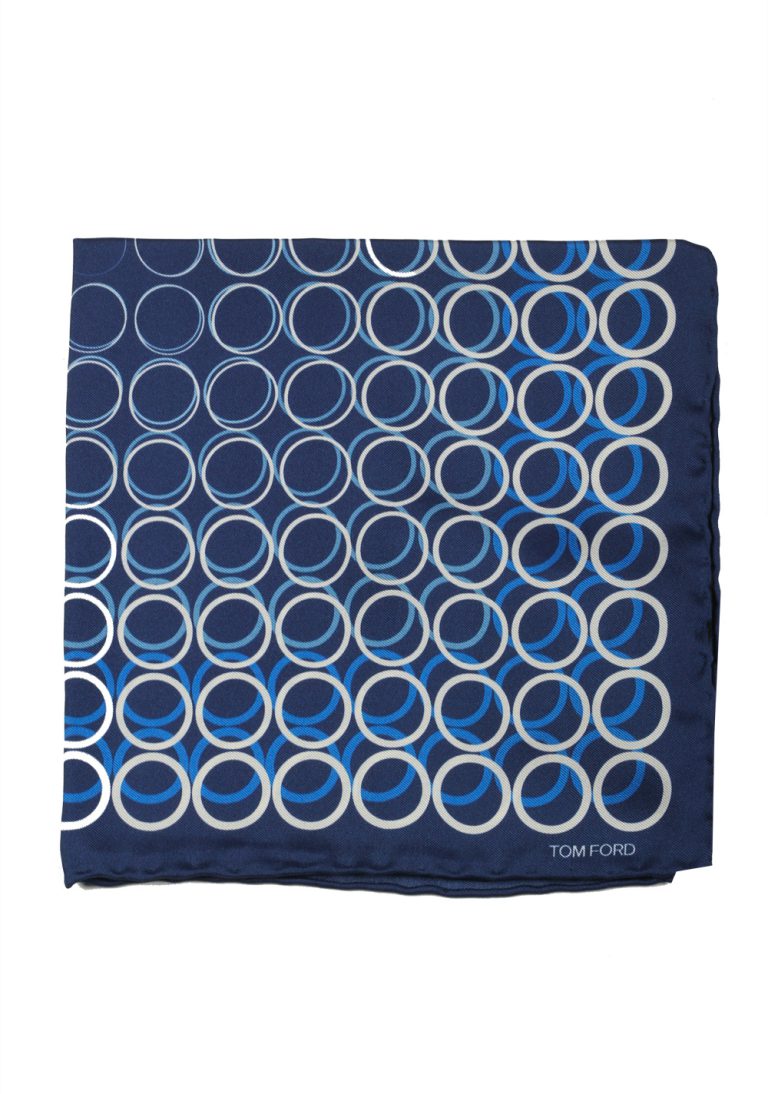 Tom Ford Blue Silk Pocket Square Circle Pattern 16″ x 16″ - thumbnail | Costume Limité