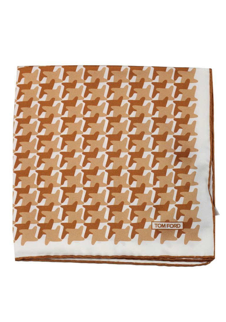 Tom Ford Brown White Silk Pocket Square Patterned 16″ x 16″ - thumbnail | Costume Limité