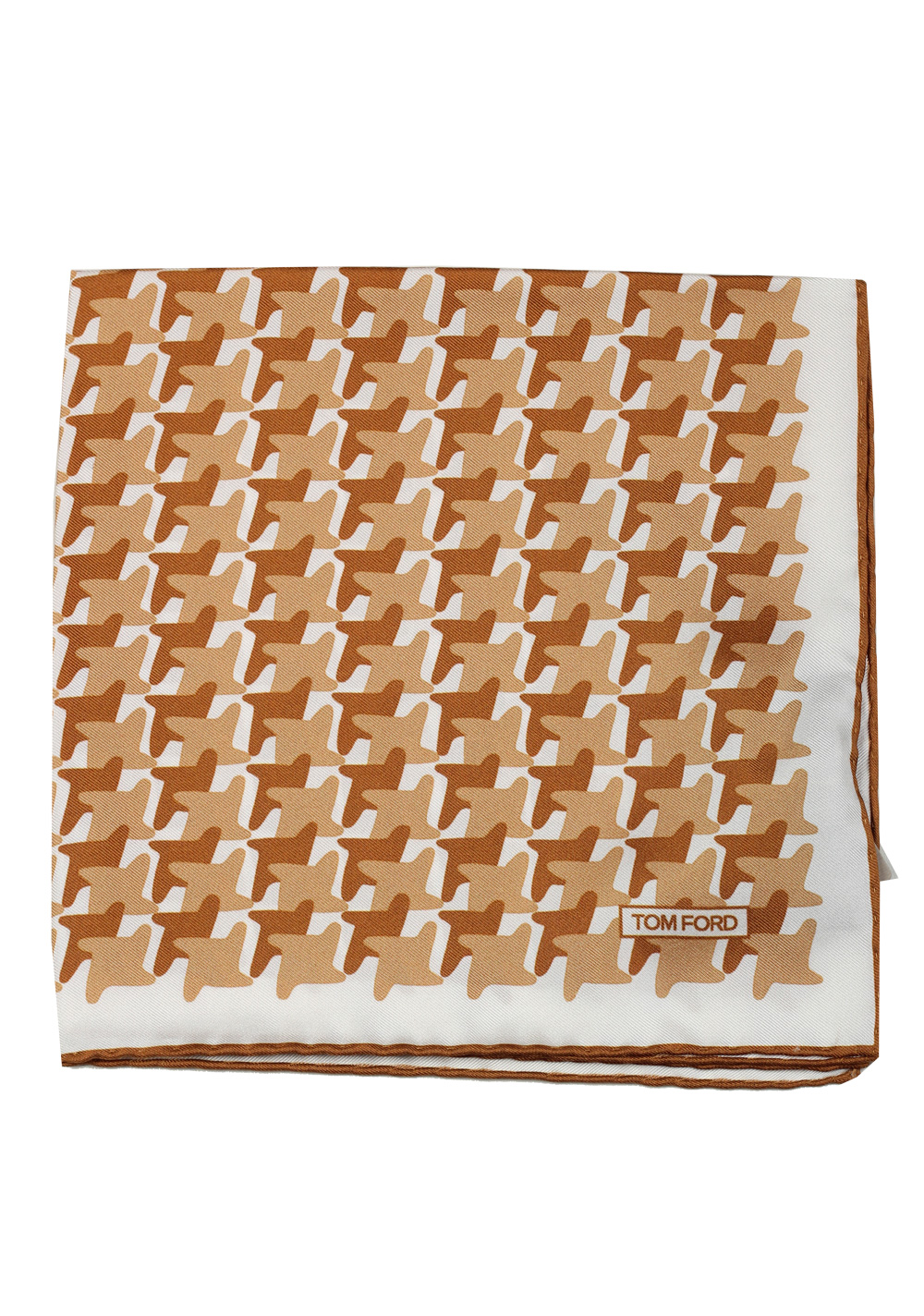 Tom Ford Brown White Silk Pocket Square Patterned 16″ x 16″ | Costume Limité
