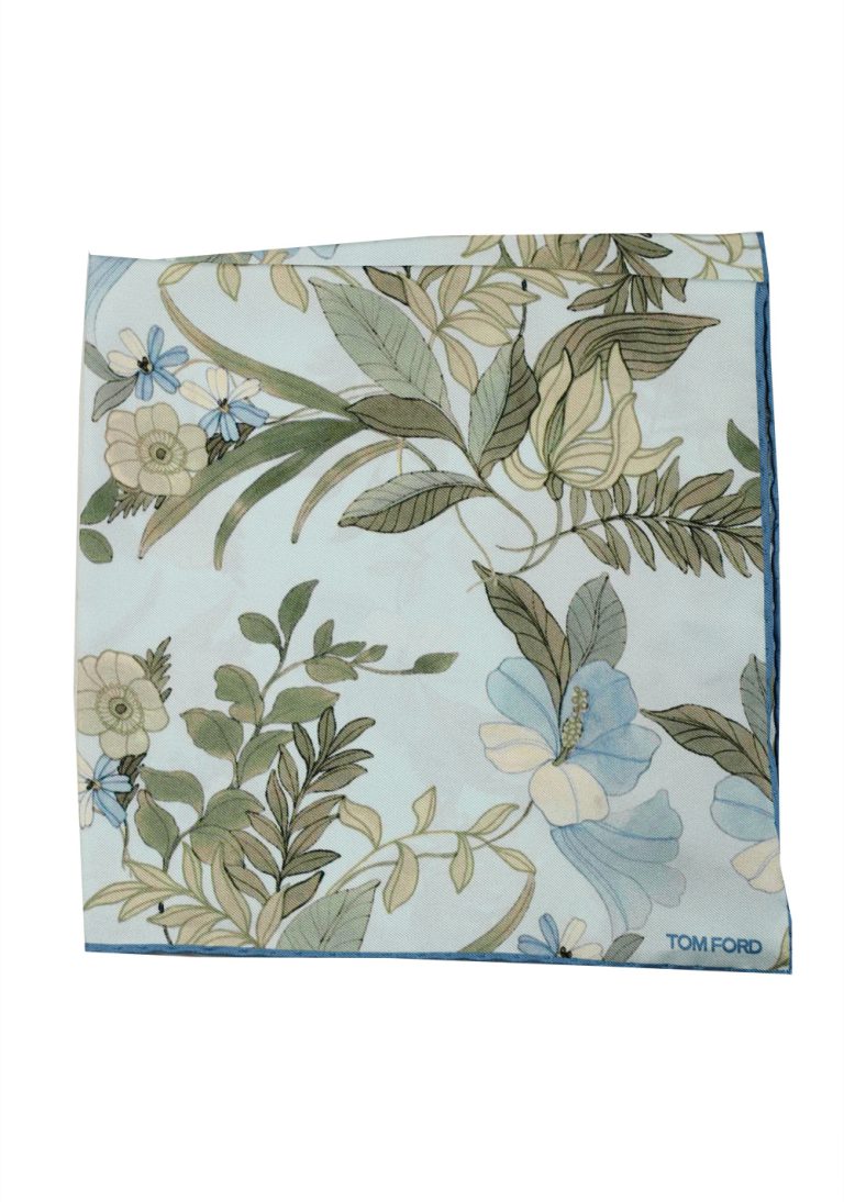 Tom Ford Blue Silk Pocket Square Floral Pattern 16″ x 16″ - thumbnail | Costume Limité