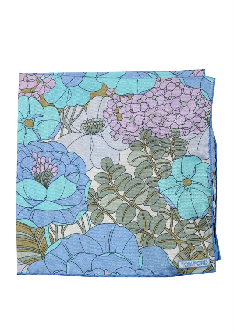 Tom Ford Blue Silk Pocket Square Floral Pattern 16″ x 16″ - thumbnail | Costume Limité