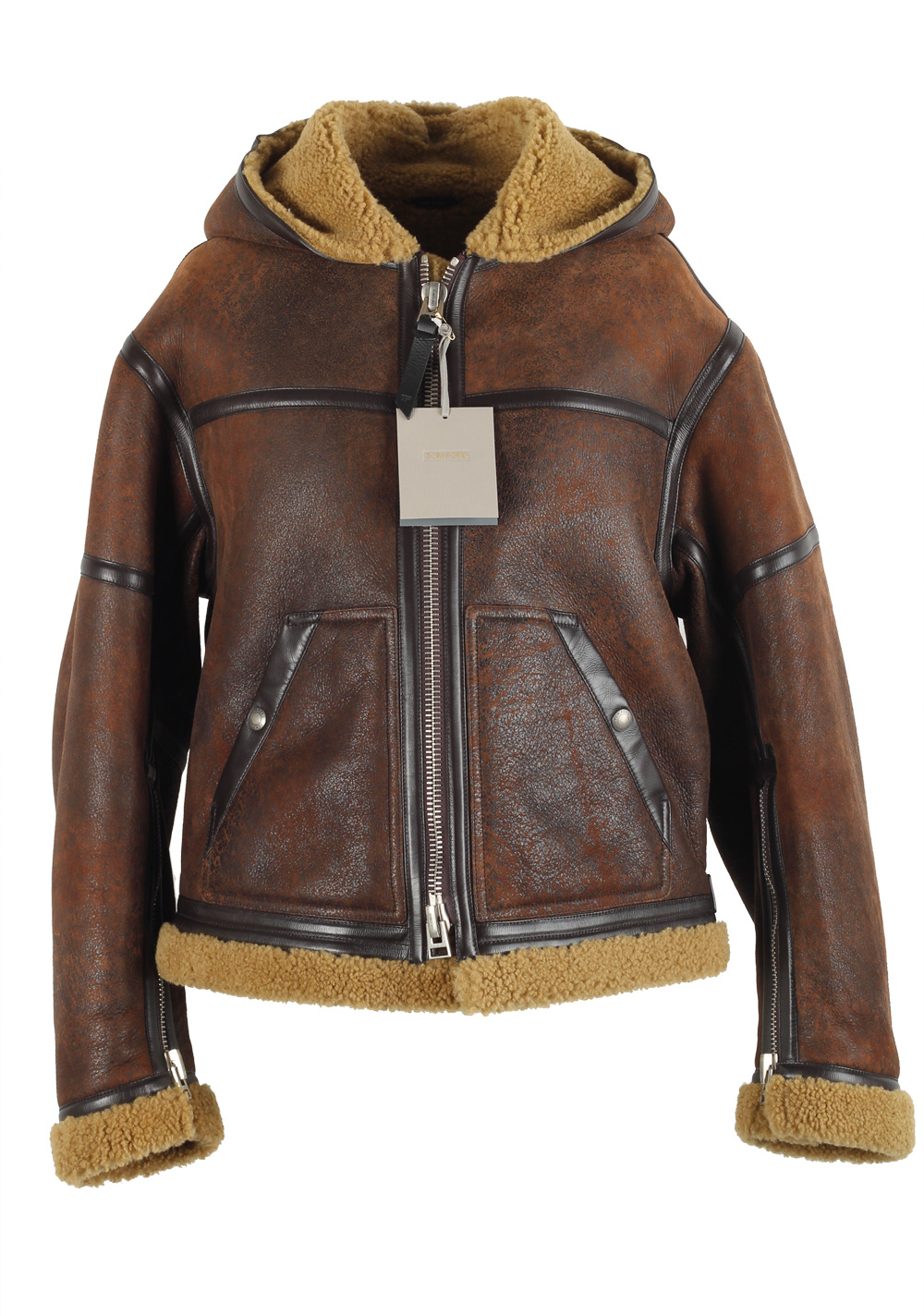 TOM FORD Crackled Shearling Hooded Blouson Coat Size 48 / 38R U.S. | Costume Limité