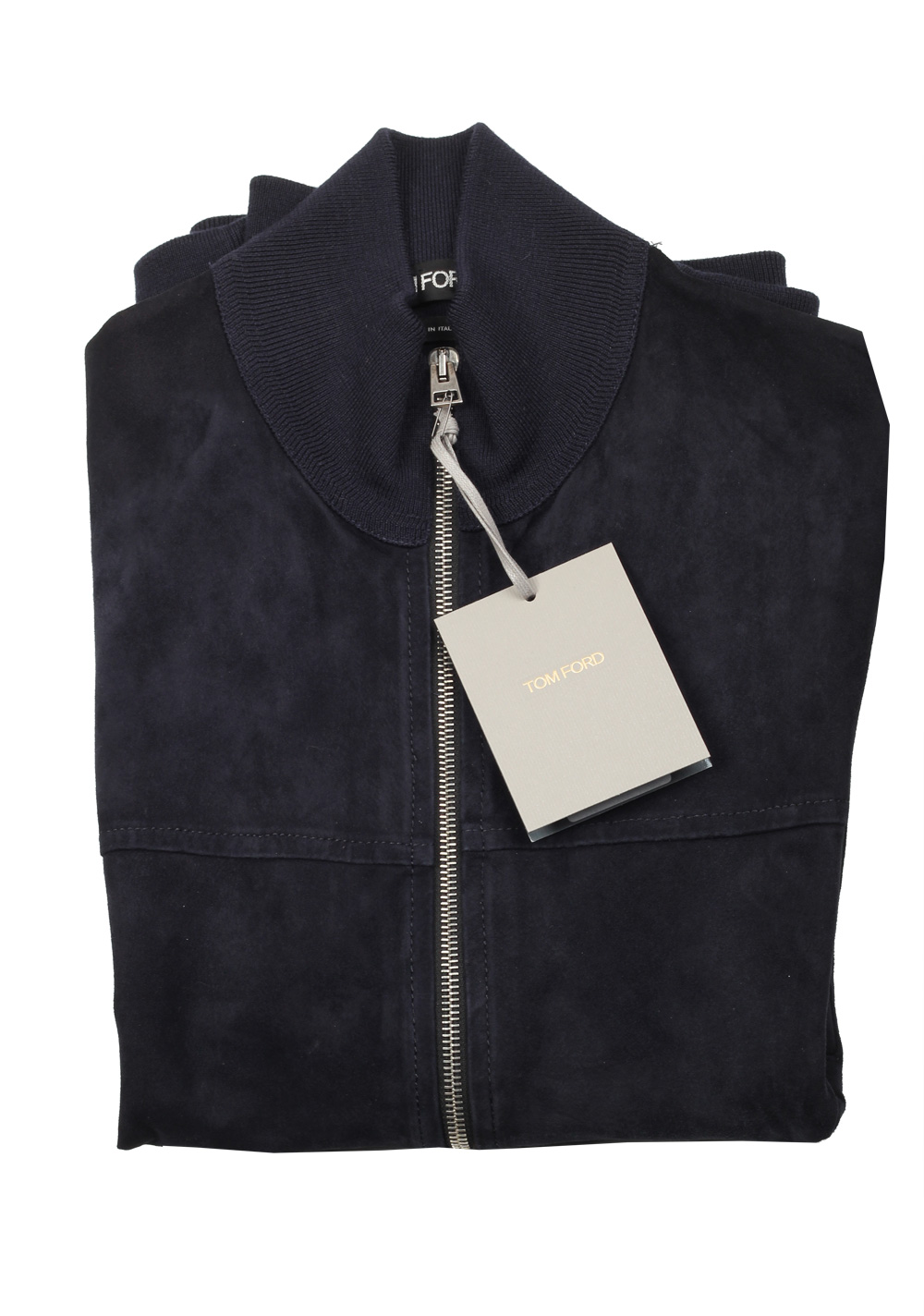 TOM FORD Blue Suede Zipper Cardigan Size 52 / 42R U.S. In Wool | Costume Limité