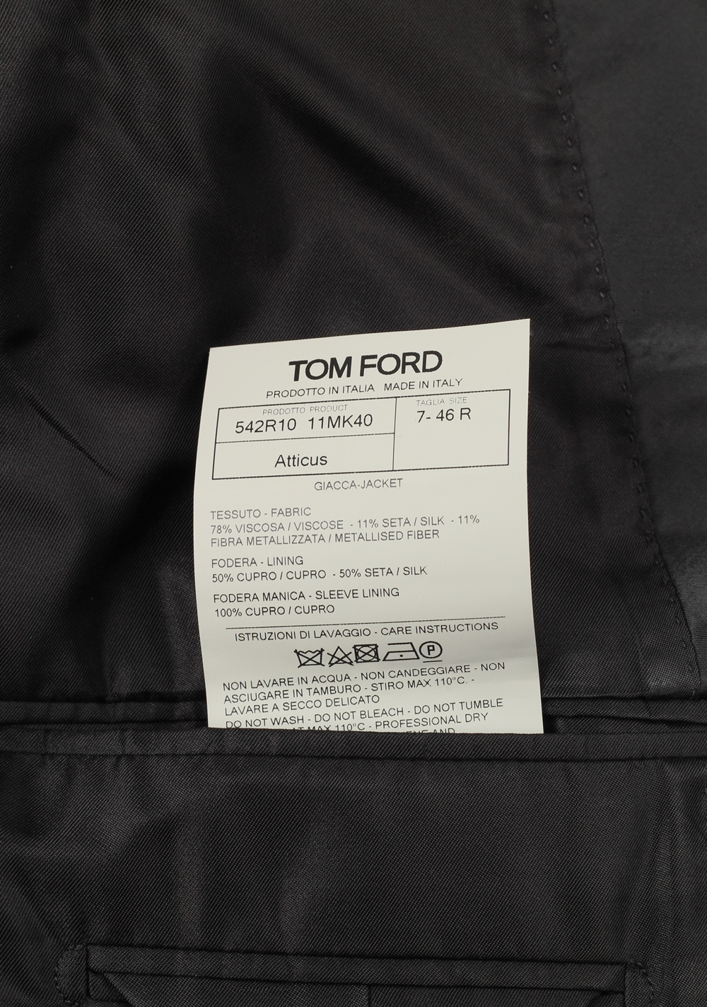 TOM FORD Atticus Black Silver Tuxedo Dinner Jacket Size 46 / 36R U.S. | Costume Limité