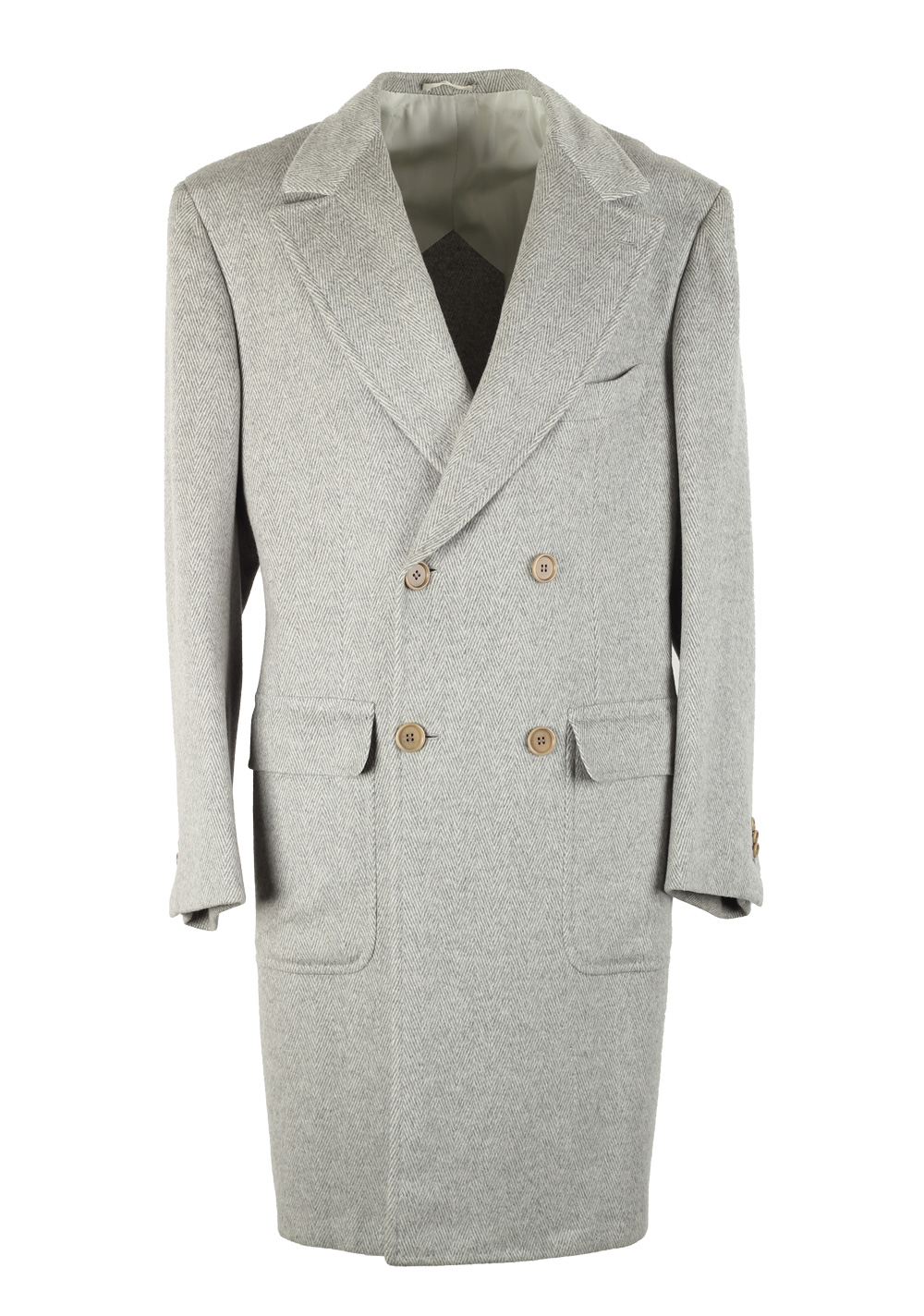 Kiton Gray Double Breasted Vicuna Coat Size 52 / 42R U.S.