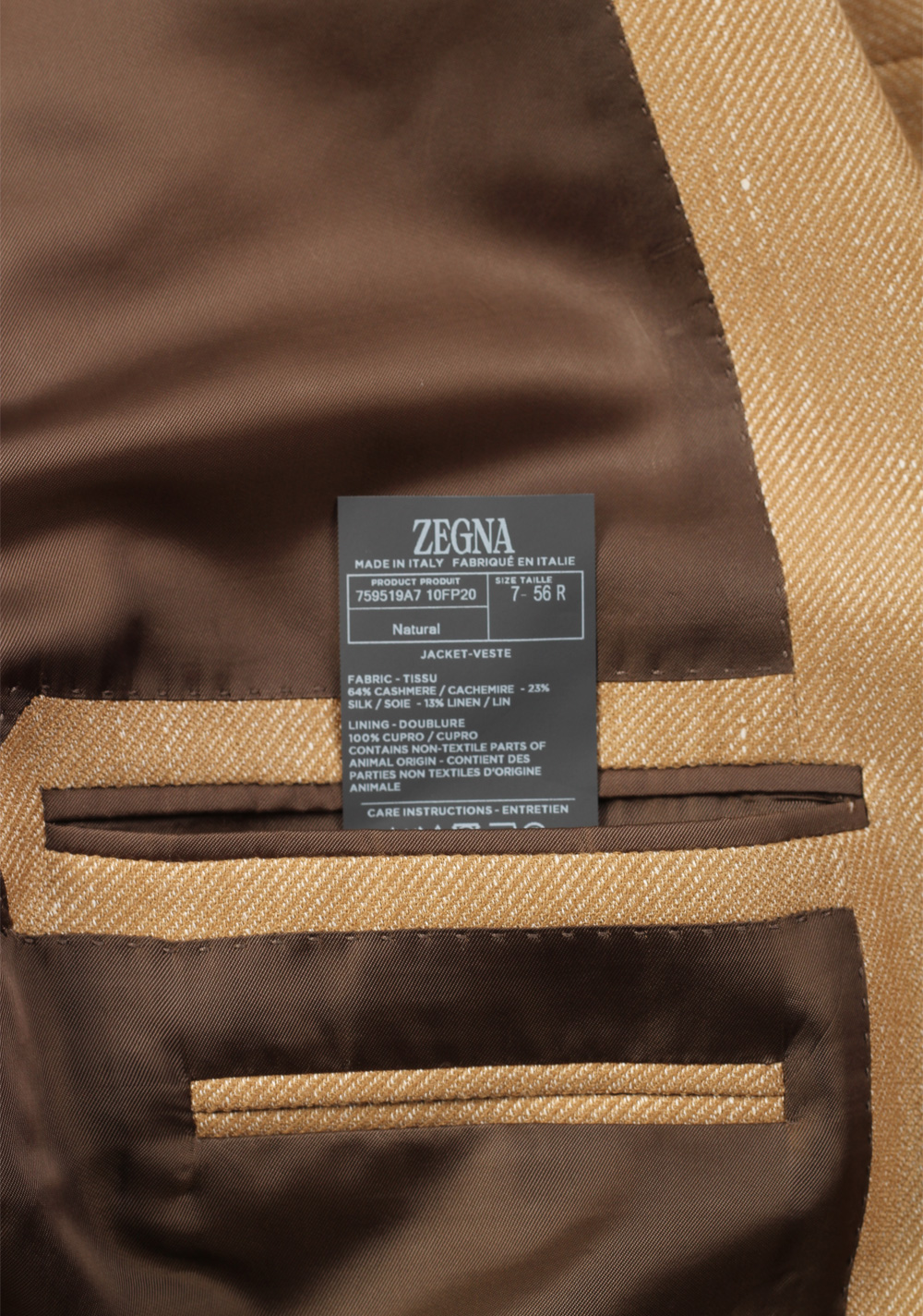 ZEGNA Natural Beige Sport Coat Size 56 / 46R U.S. In Cashmere Blend | Costume Limité