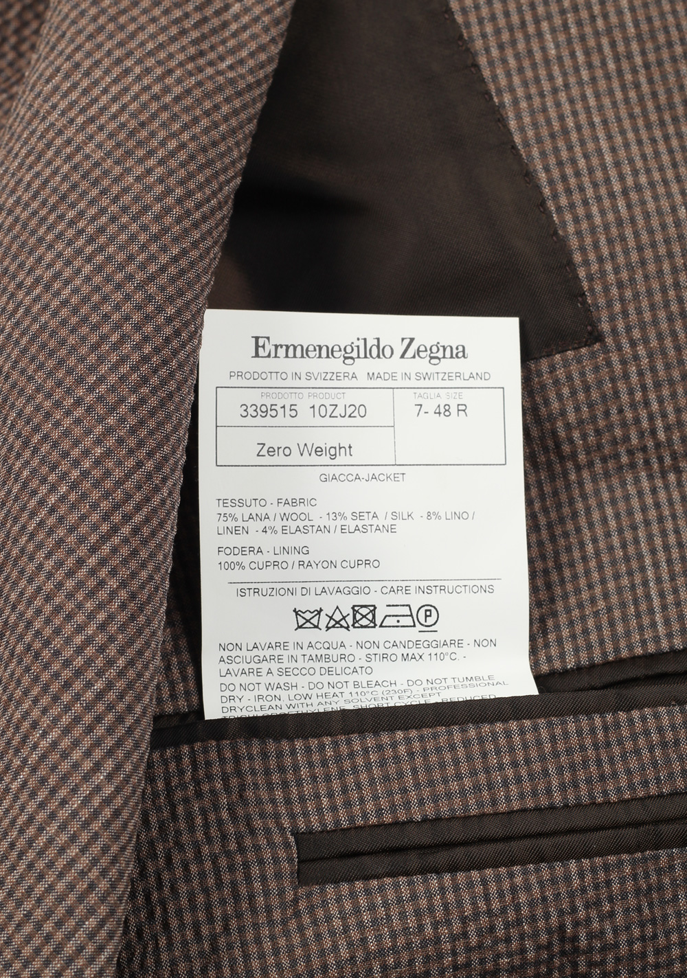 ZEGNA Zero Weight Trofeo Brown Checked Sport Coat Size 48 / 38R U.S. | Costume Limité