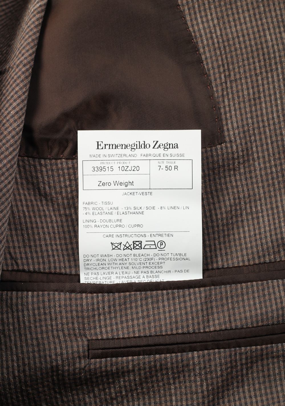 ZEGNA Zero Weight Trofeo Brown Checked Sport Coat Size 50 / 40R U.S. | Costume Limité
