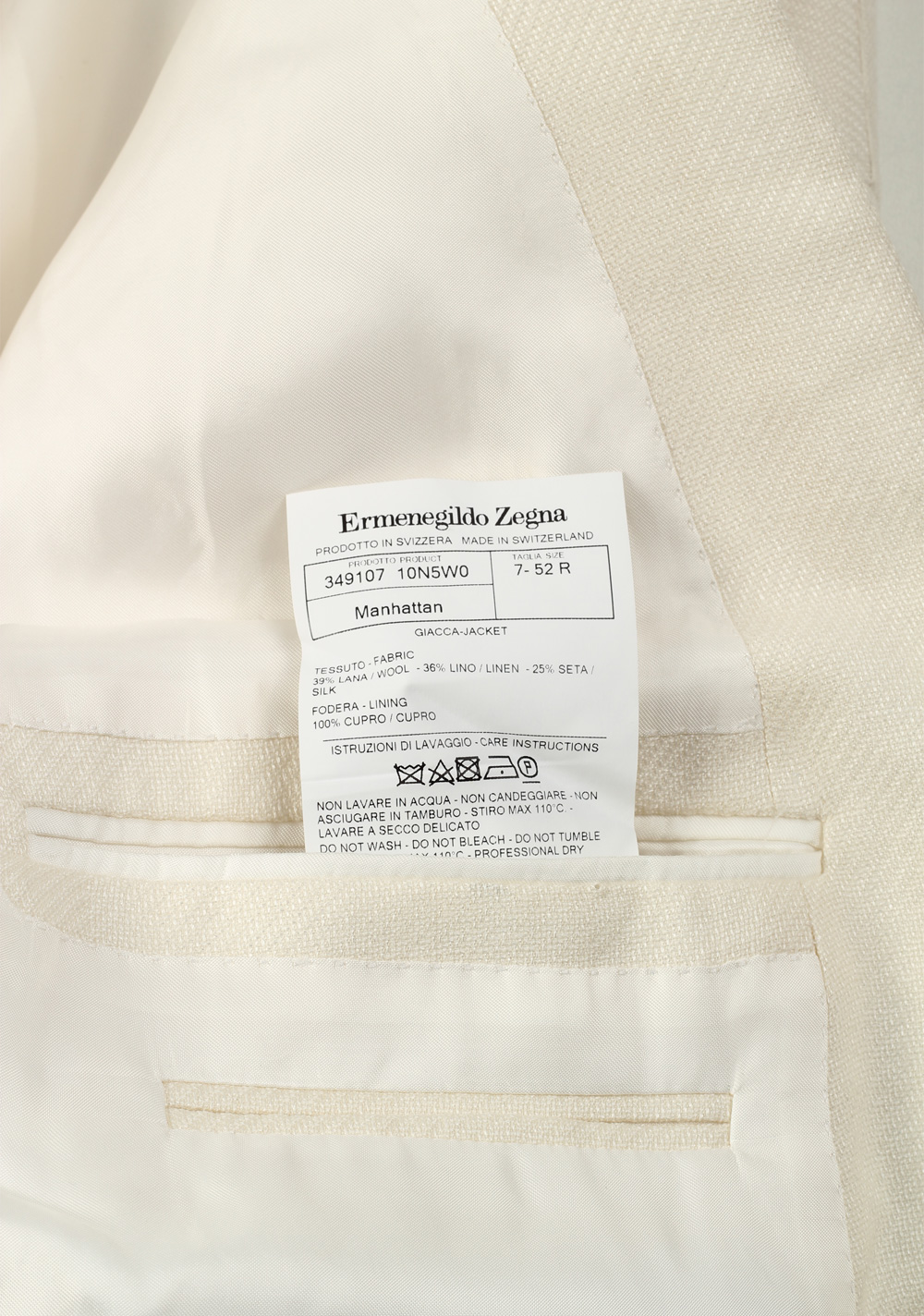 ZEGNA Manhatten Off White Sport Coat Size 52 / 42R U.S. In Silk Blend | Costume Limité