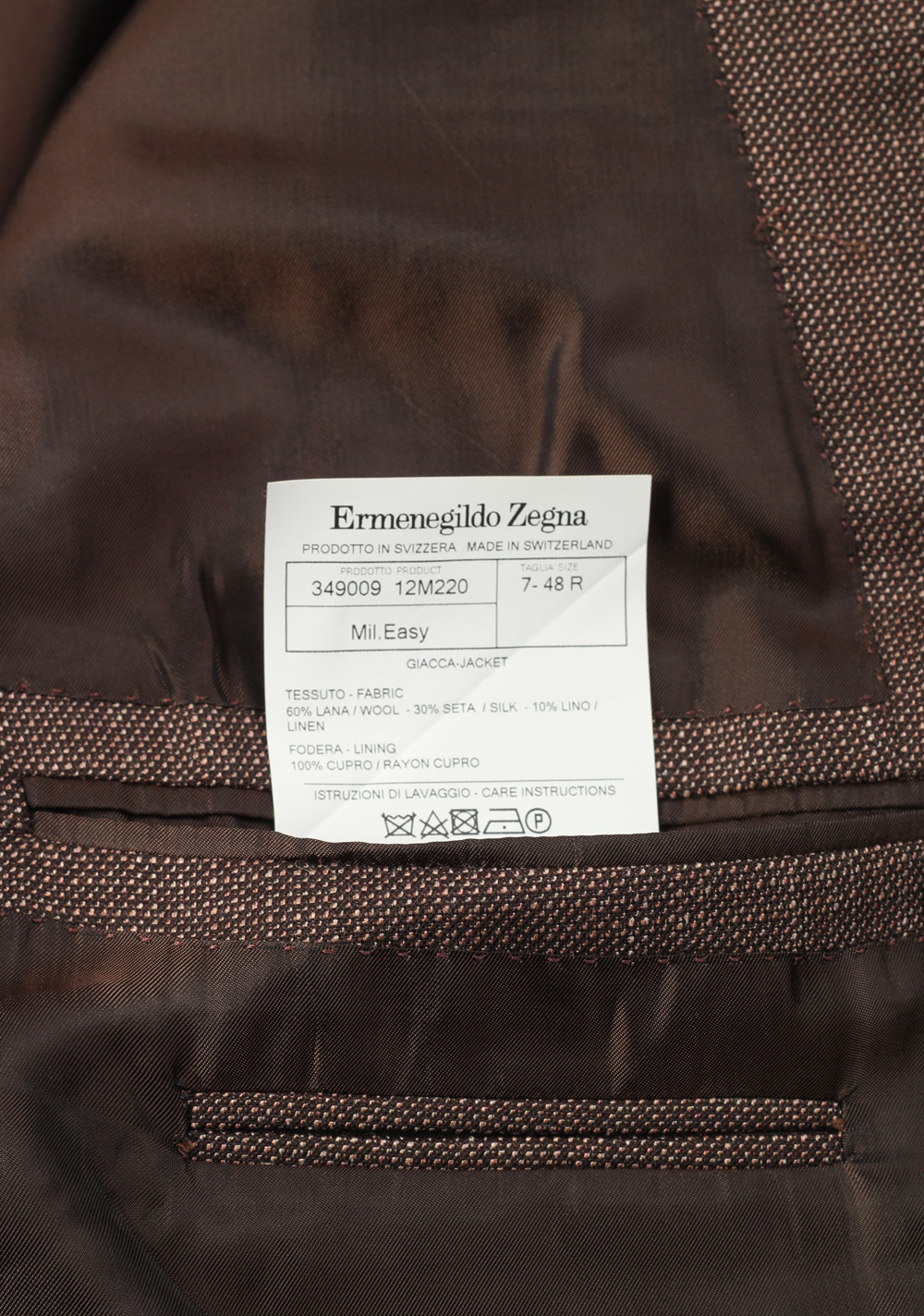ZEGNA Mil Easy Brown Sport Coat Size 48 / 38R U.S. In Silk Blend – image 6
