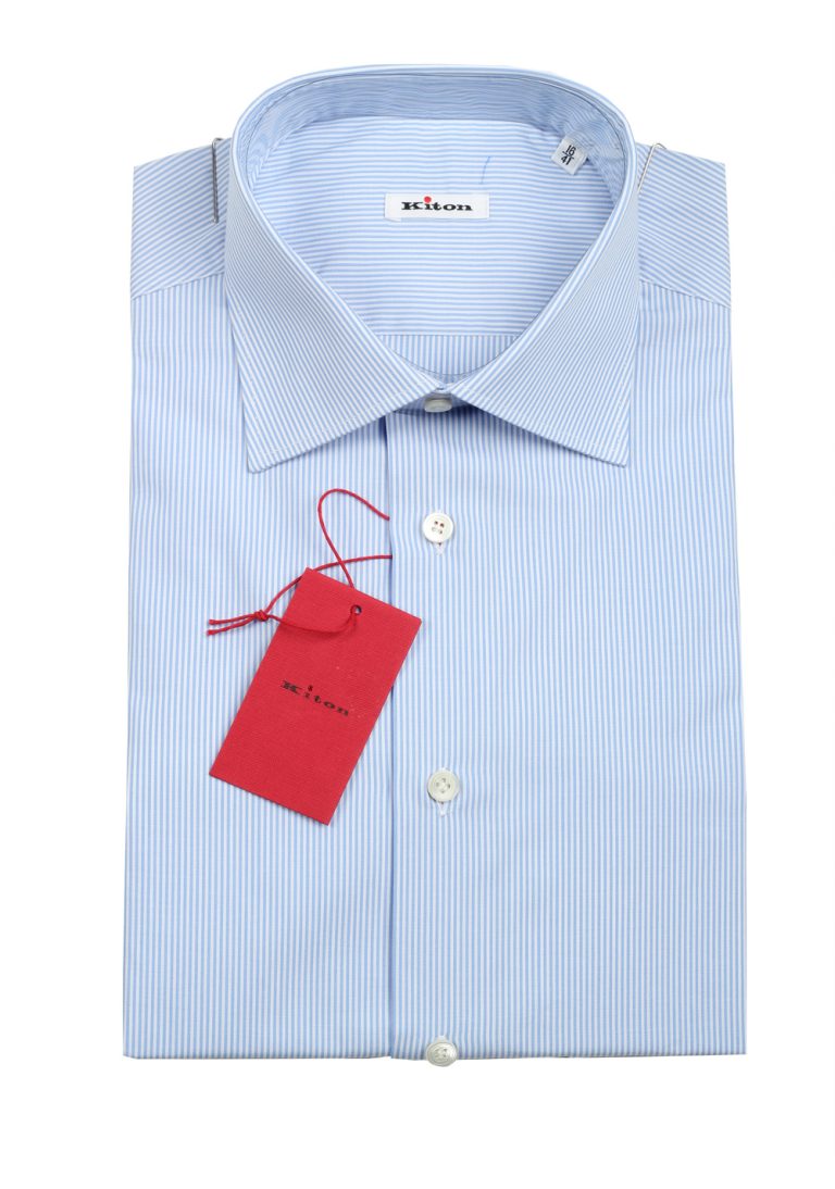 Kiton Striped Blue White Dress Shirt - thumbnail | Costume Limité