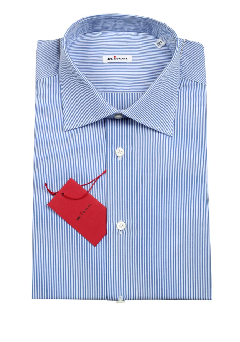 Kiton Striped Blue White Dress Shirt - thumbnail | Costume Limité