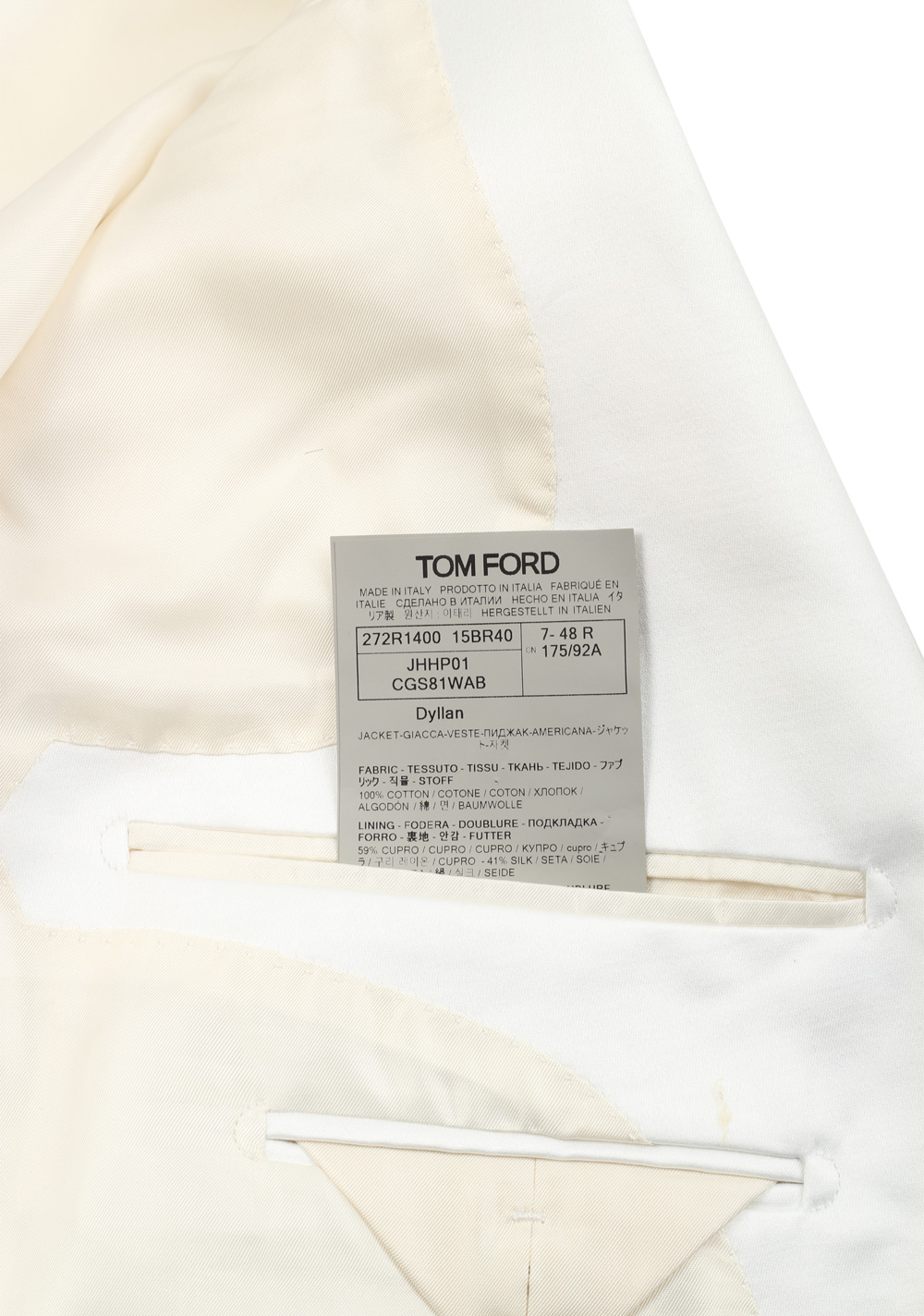 TOM FORD Dyllan White Double Breasted Suit Size 48 / 38R U.S. | Costume Limité
