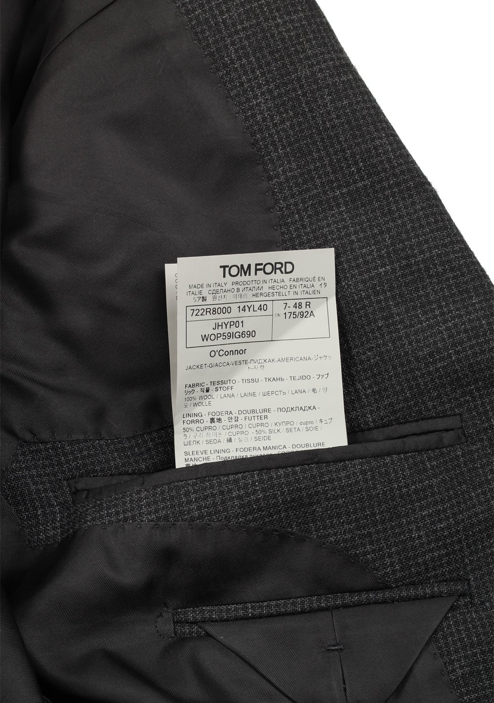 TOM FORD O’Connor Checked Gray Sport Coat Size 48 / 38R U.S. Fit Y | Costume Limité