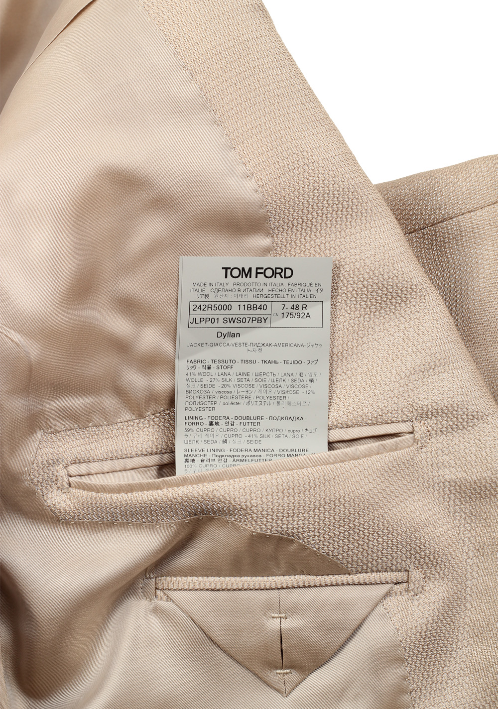 TOM FORD Dyllan Champagne Cocktail Dinner Jacket Size 48 / 38R | Costume Limité