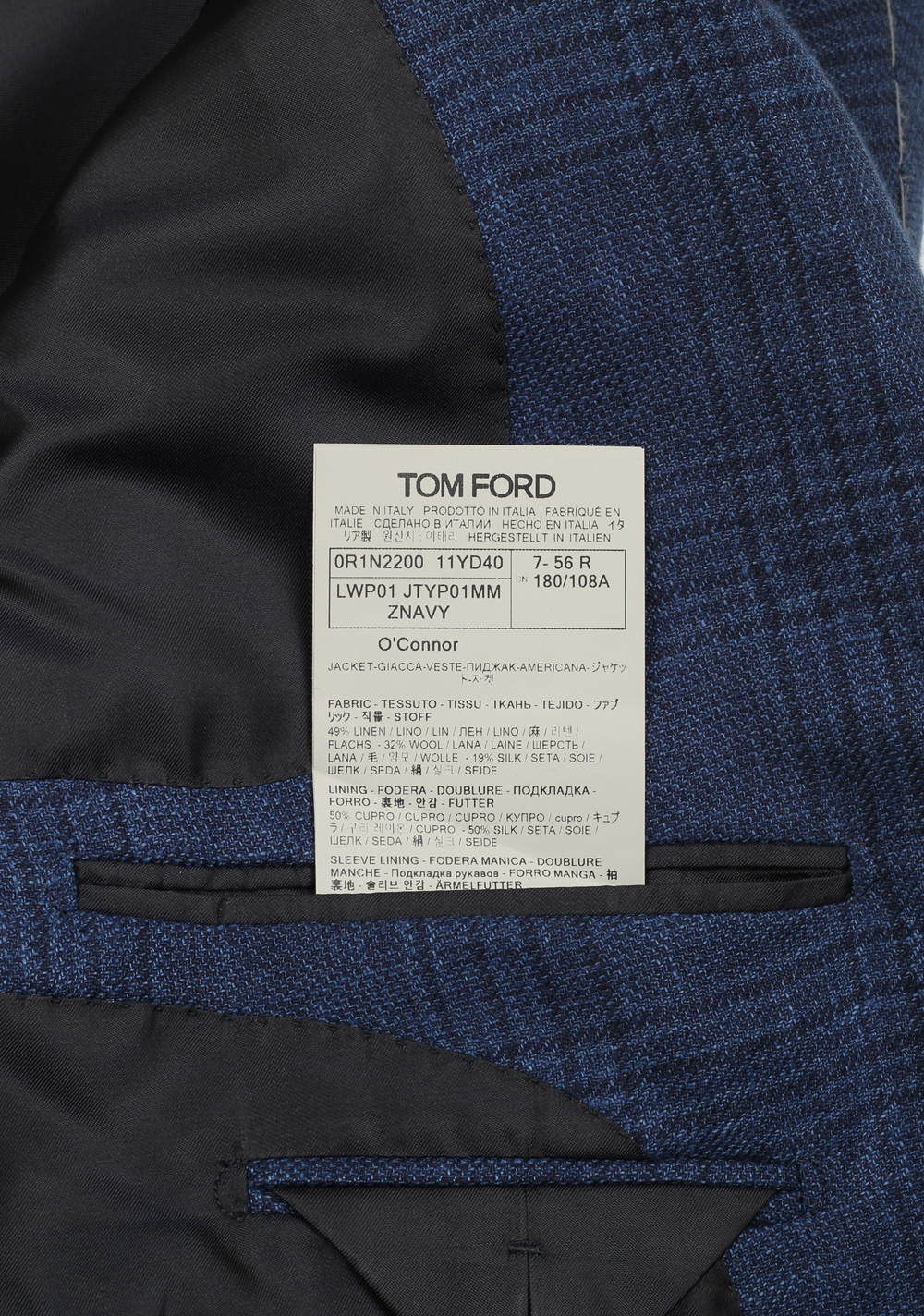 TOM FORD O’Connor Blue Checked Sport Coat Size 56 / 46R U.S. Fit Y | Costume Limité
