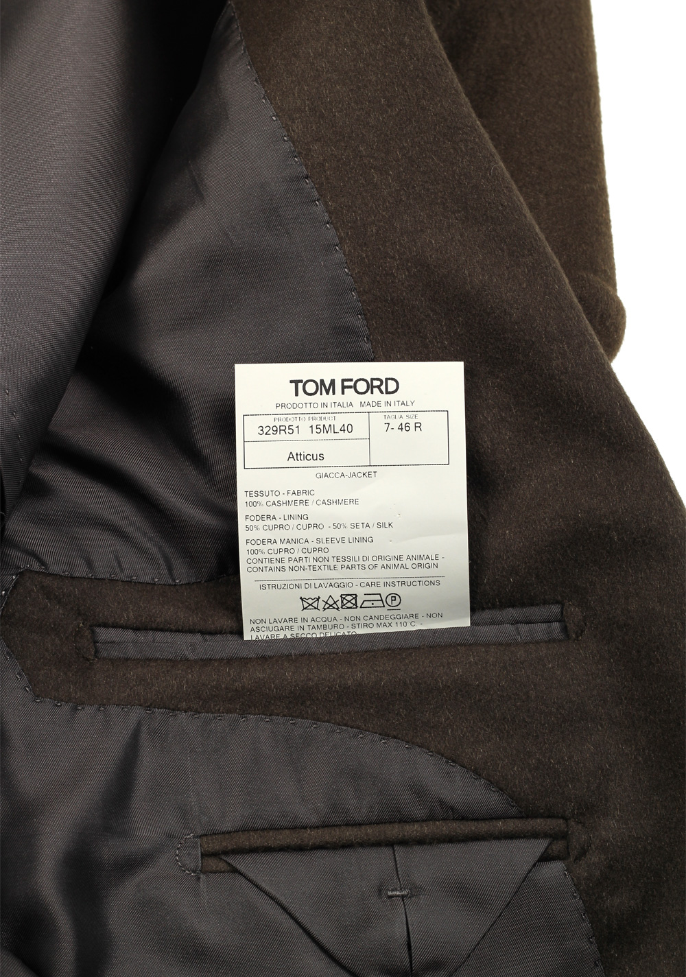 TOM FORD Atticus Brown Cashmere  Sport Coat Size 46 / 36R U.S. | Costume Limité