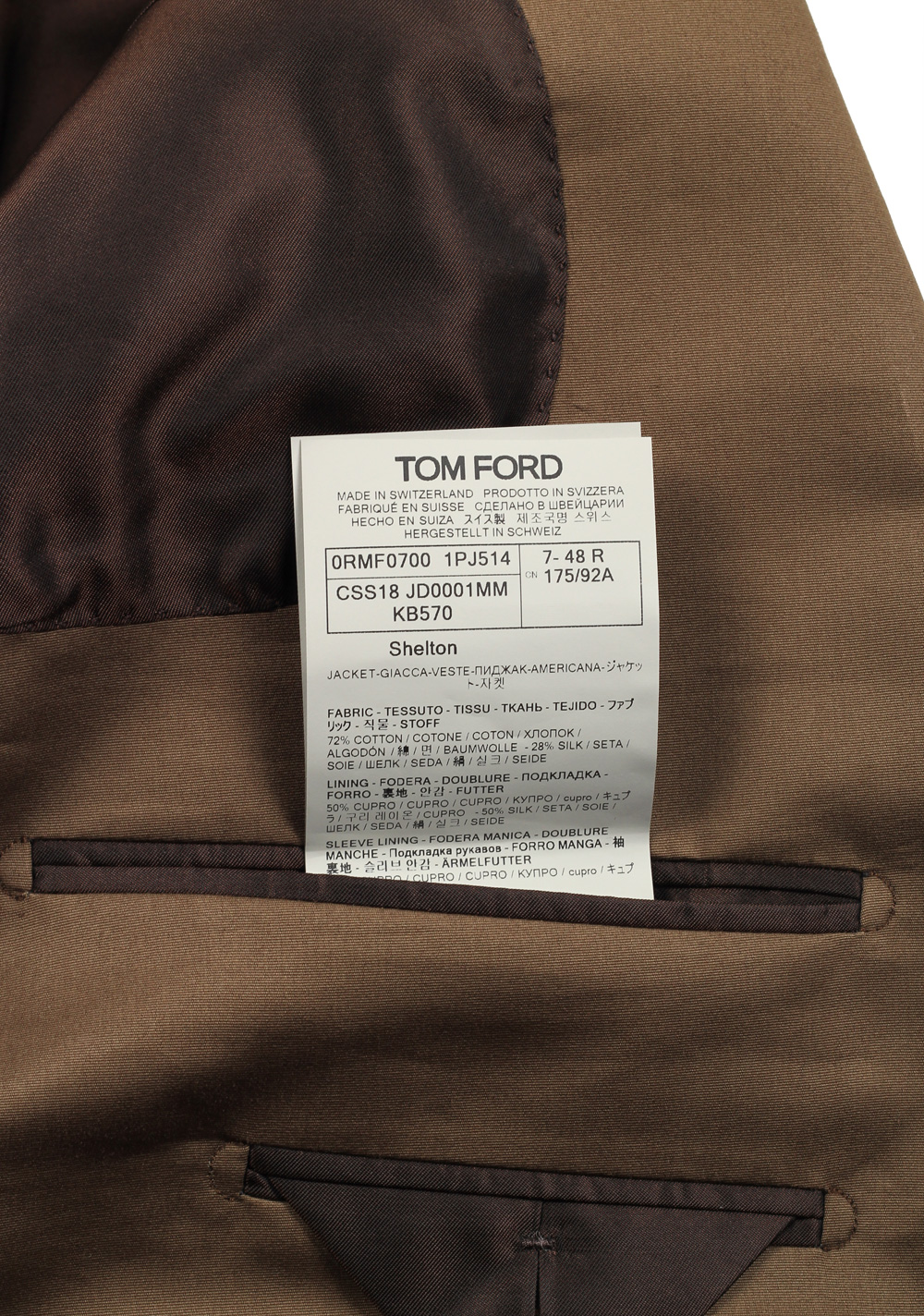 TOM FORD Shelton Brown Sport Coat Size 48 / 38R U.S. In Cotton Silk | Costume Limité