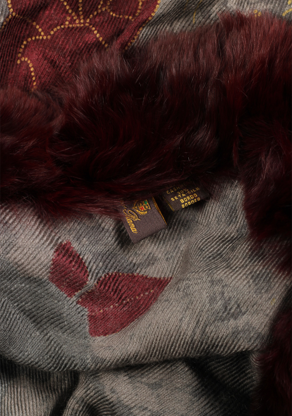 Loro Piana Gray Burgundy Chinchilla Cashmere Fur Trimmed Scarf Stole – image 4