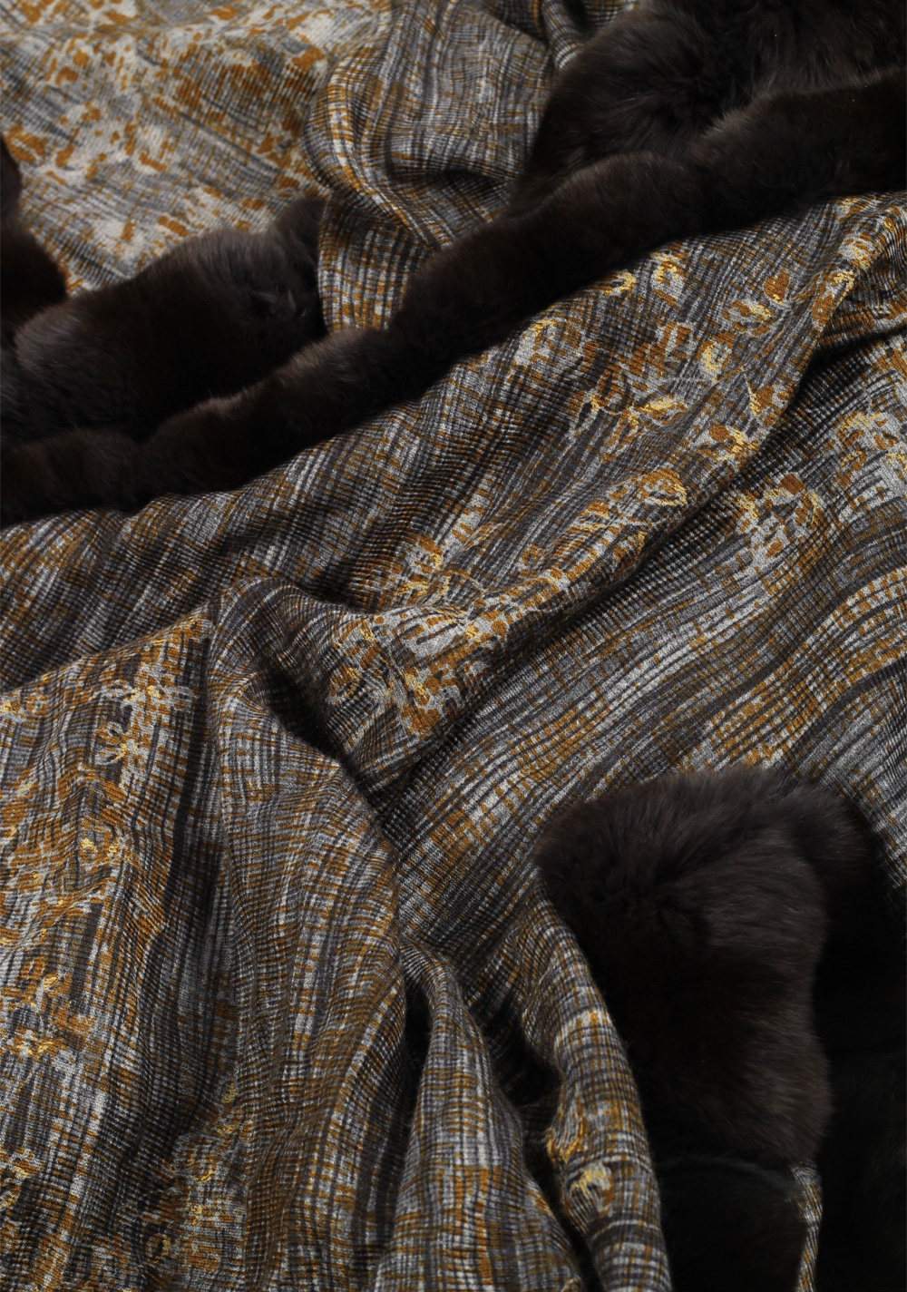 Loro Piana Brown Gray Chinchilla Cashmere Fur Trimmed Scarf Stole – image 2