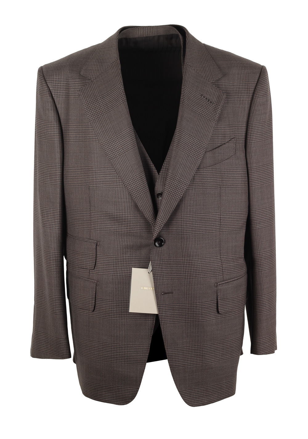 TOM FORD Windsor Brown 3 Piece Checked Suit Size 54S / 44S U.S.