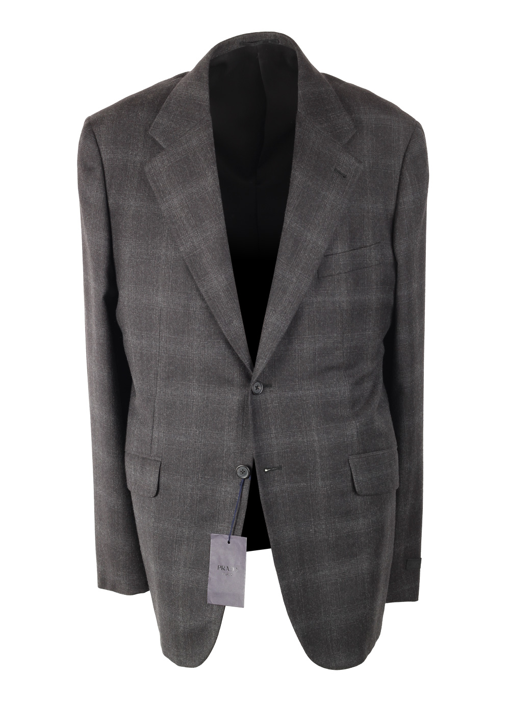 Prada Gray Checked Wool Cashmere Suit Size 54L / 44L U.S.
