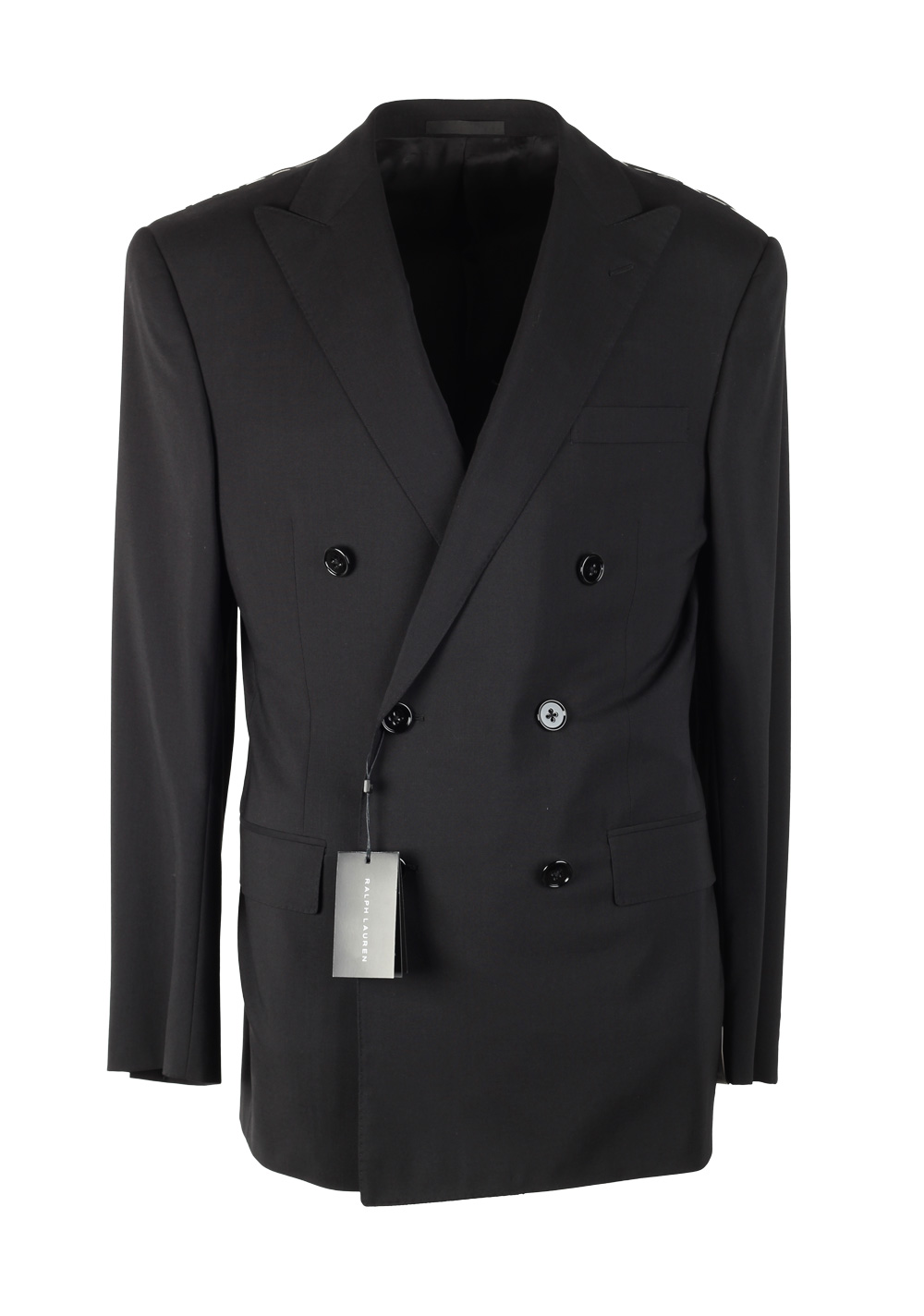 Ralph Lauren Double Breasted Black Suit Size In Wool