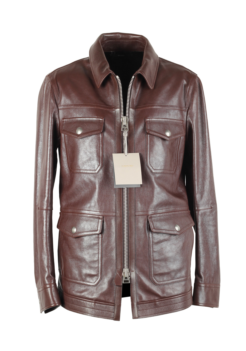 TOM FORD Brown Leather Field Jacket Coat Size 48 / 38R U.S. Outerwear