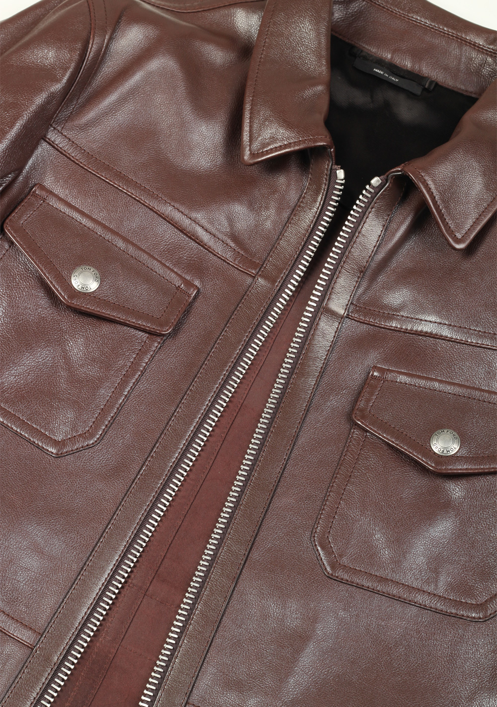 TOM FORD Brown Leather Field Jacket Coat Size 48 / 38R U.S. Outerwear – image 2