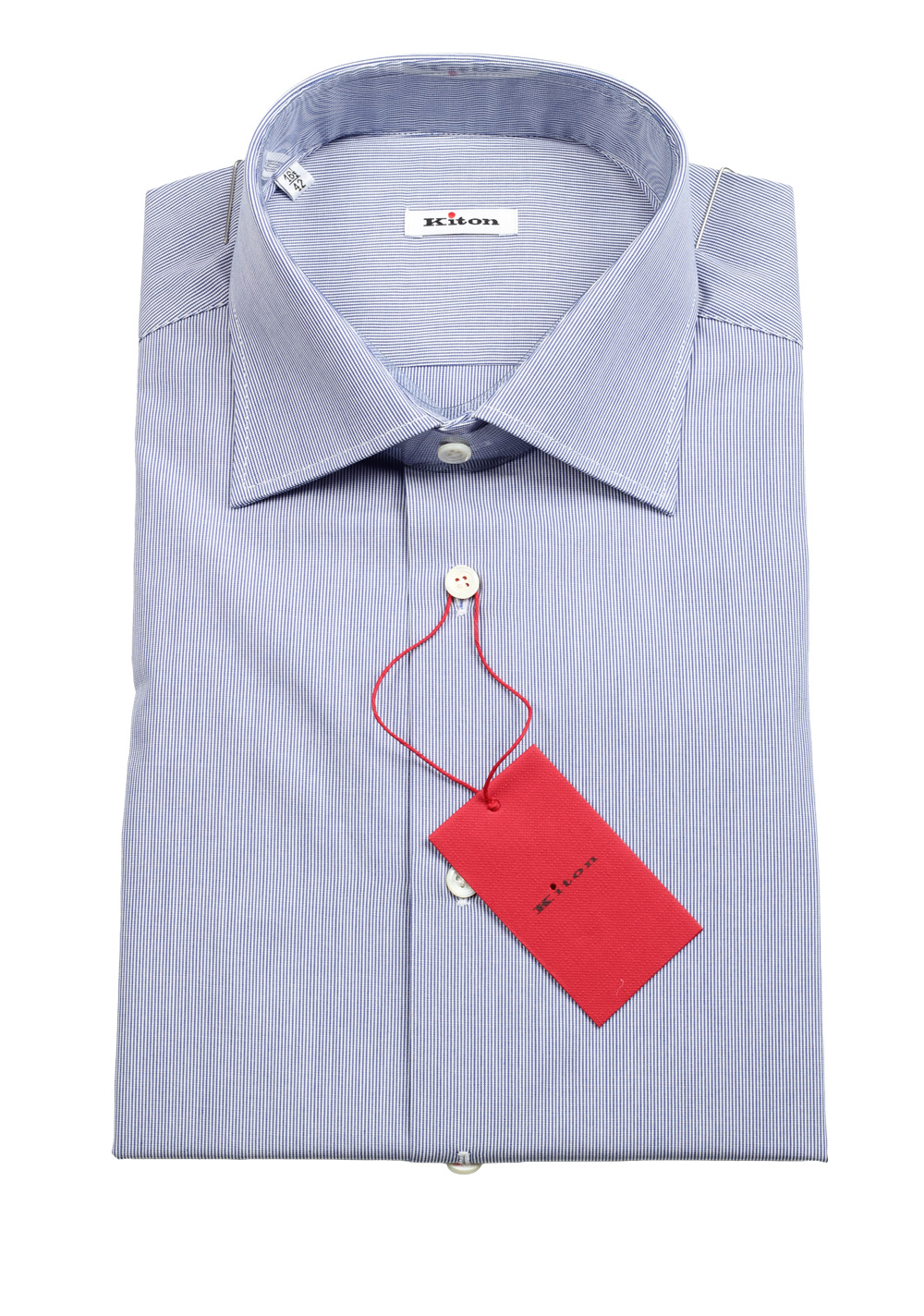 Kiton Striped Blue White Dress Shirt