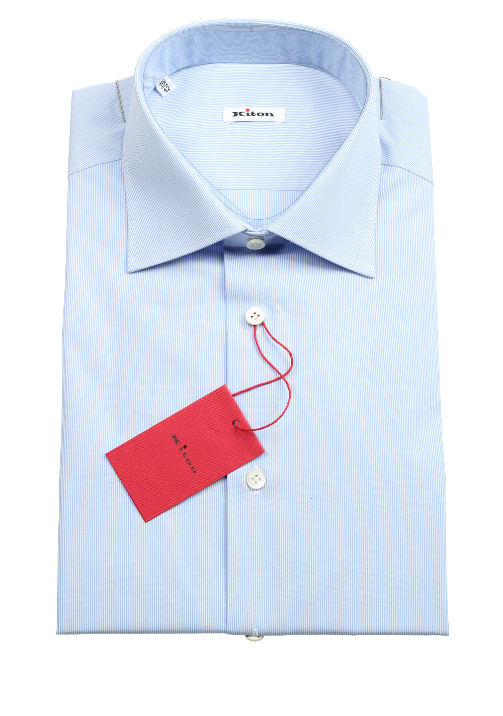 Kiton Striped Blue White Dress Shirt