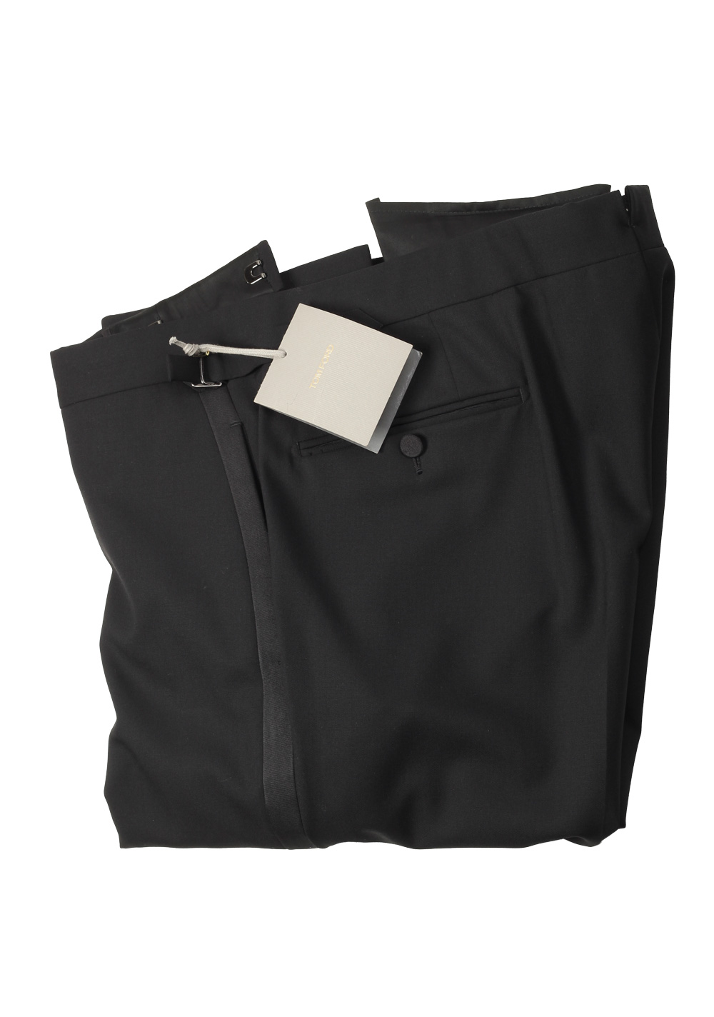 TOM FORD Black Cocktail Tuxedo Trousers Size 58 / 42 U.S. in Wool