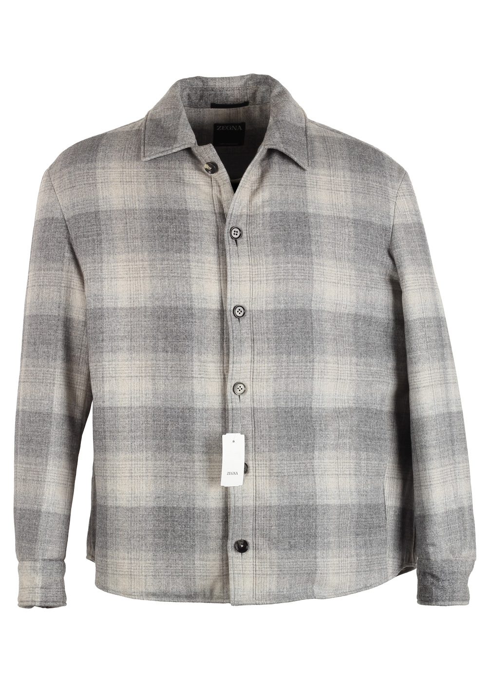 ZEGNA Gray Checked Oasi Silk Cashmere Overshirt Coat Size Medium / 50 IT / 40R U.S.