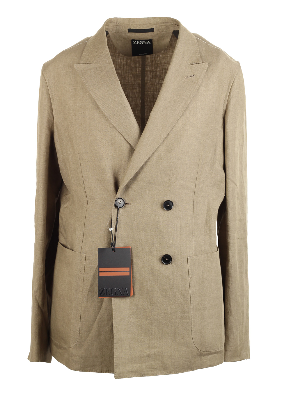 ZEGNA Oasi Linen Double Breasted Greenish Beige Sport Coat Size 48 / 38R U.S.