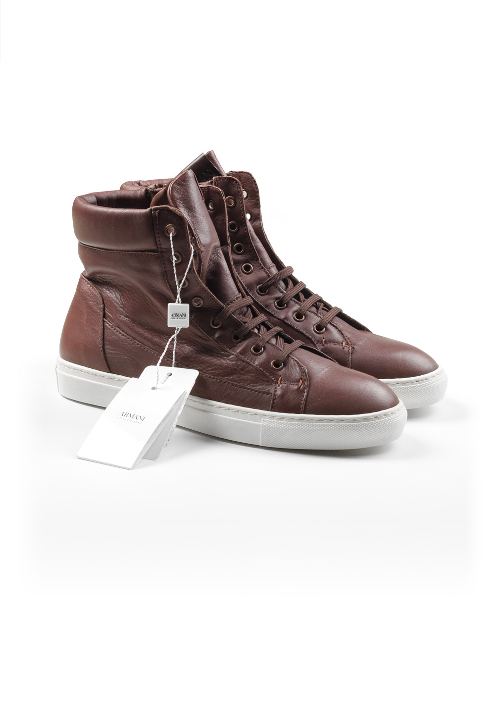 Armani Collezioni Hightop Sneaker Size 42 Eur / 8 U.S. / 7.5 Uk Brown Shoes | Costume Limité