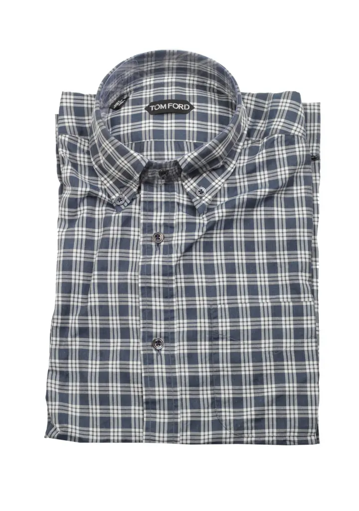 TOM FORD Checked White Blue Button Down Dress Shirt Size 40 / 15,75 U.S.