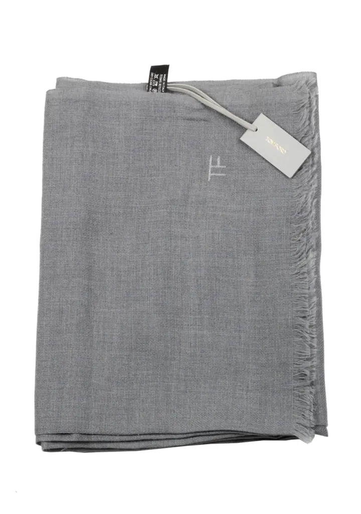 Tom Ford Gray Cashmere Cotton Signature Scarf 75″ / 24″