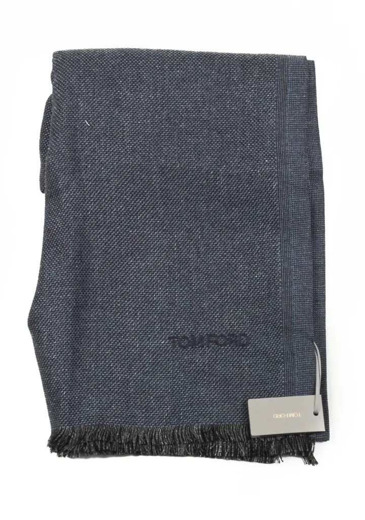 Tom Ford Blueish Gray Silk Signature Scarf 70″ / 22″