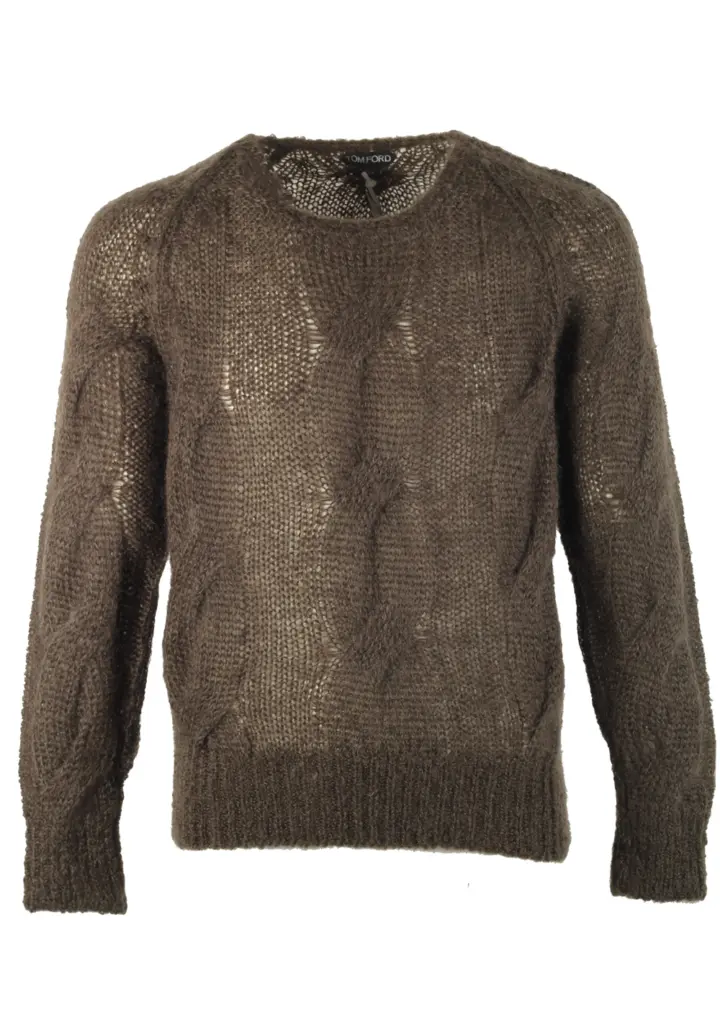 TOM FORD Brownish Green Crew Neck Cable Sweater