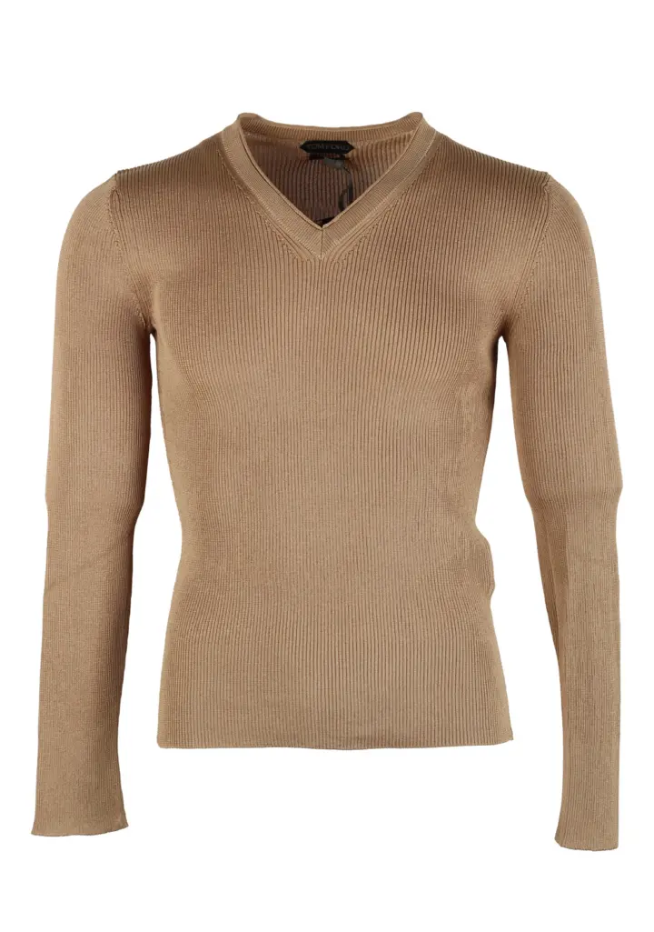 TOM FORD Beige V Neck Sweater Size 48 / 38R U.S. In Silk