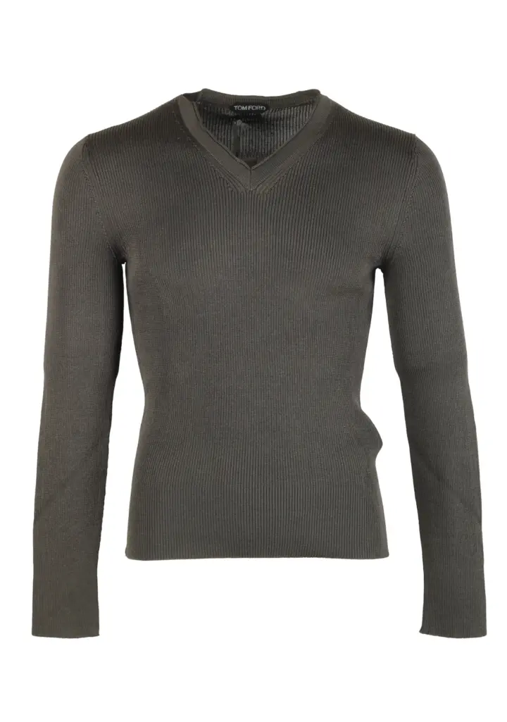 TOM FORD Gray V Neck Sweater Size 48 / 38R U.S. In Silk