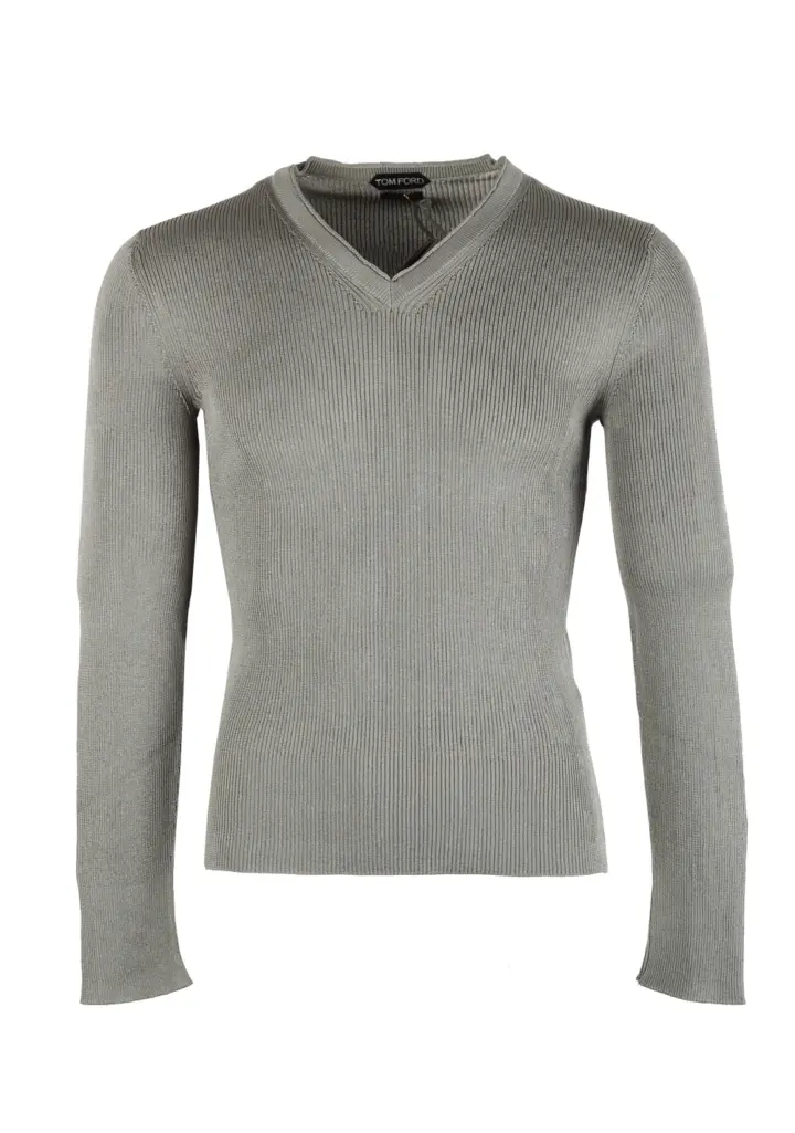 TOM FORD Gray V Neck Sweater Size 48 / 38R U.S. In Silk