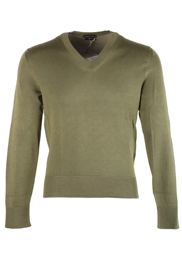 TOM FORD Green V Neck Sweater Size 48 / 38R U.S. In Silk Wool