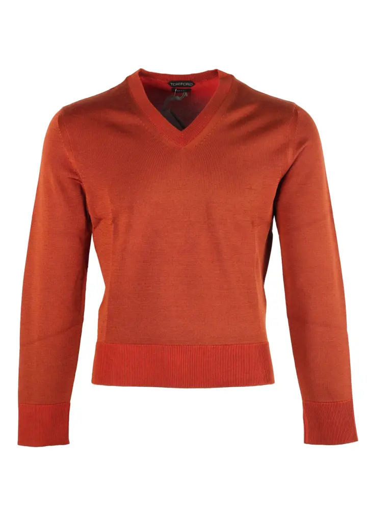 TOM FORD Copper V Neck Sweater Size 48 / 38R U.S. In Silk Wool