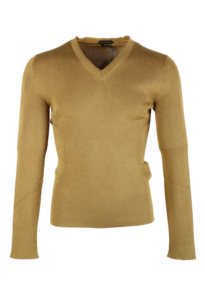 TOM FORD Green V Neck Sweater Size 48 / 38R U.S. In Silk